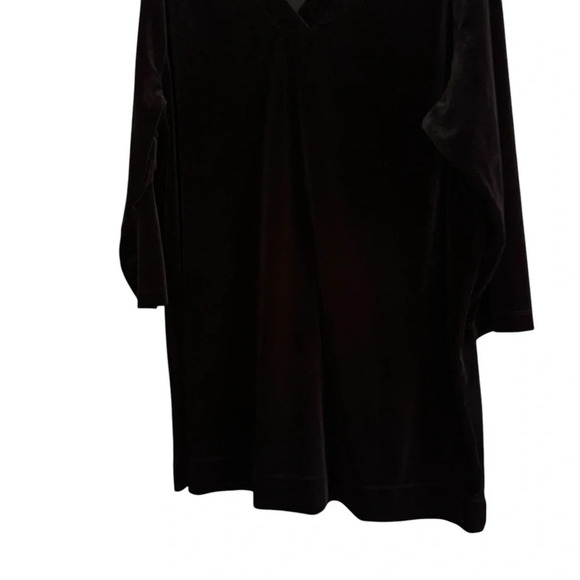 Land’s End Black Velour Mini Dress Tunic Straight V-neck 3/4 Sleeve 1X ( 16-18W) - Picture 4 of 9